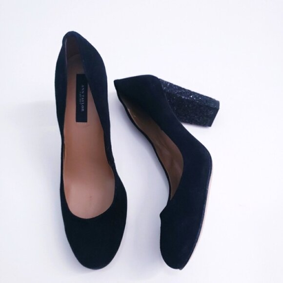 Ann Taylor Glitter Chunky Round Toe Heels - Picture 1 of 8